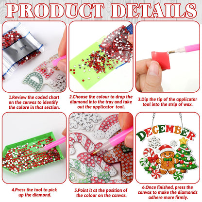 Cinnvoice 12 Pcs Seasonal Diamond Art Wreath Kits Holiday 5d DIY Diamond Painting Signs Germ Hanging Art Ornaments for Wall Door Decorations (Month)