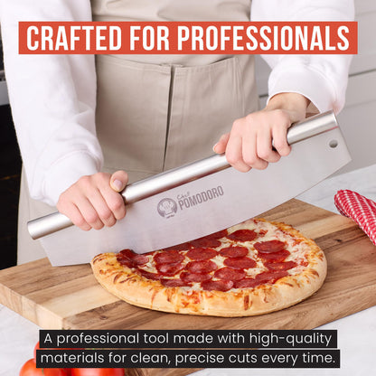Chef Pomodoro 16 Inch Pizza Cutter Rocker Blade – Stainless Steel Rocking Pizza Cutter Knife with Cover – Professional Pizza Slicer – Large Pizza Rocker Knife for Big Pizzas and Flatbreads