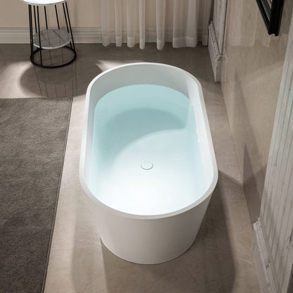 WOODBRIDGE 59" L x 29-7/8" W Luxury Contemporary Solid Surface Stone Resin Freestanding Bathtub in Matte White