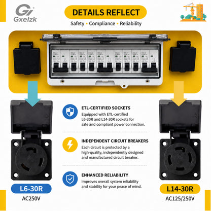Power Distribution Box Temporary Distribution Box, It has Both 50A and 30A inlets, six 120V CFGI duplexes,Safe and Reliable Power on Any Construction site (50A-Temporary Distribution Box)