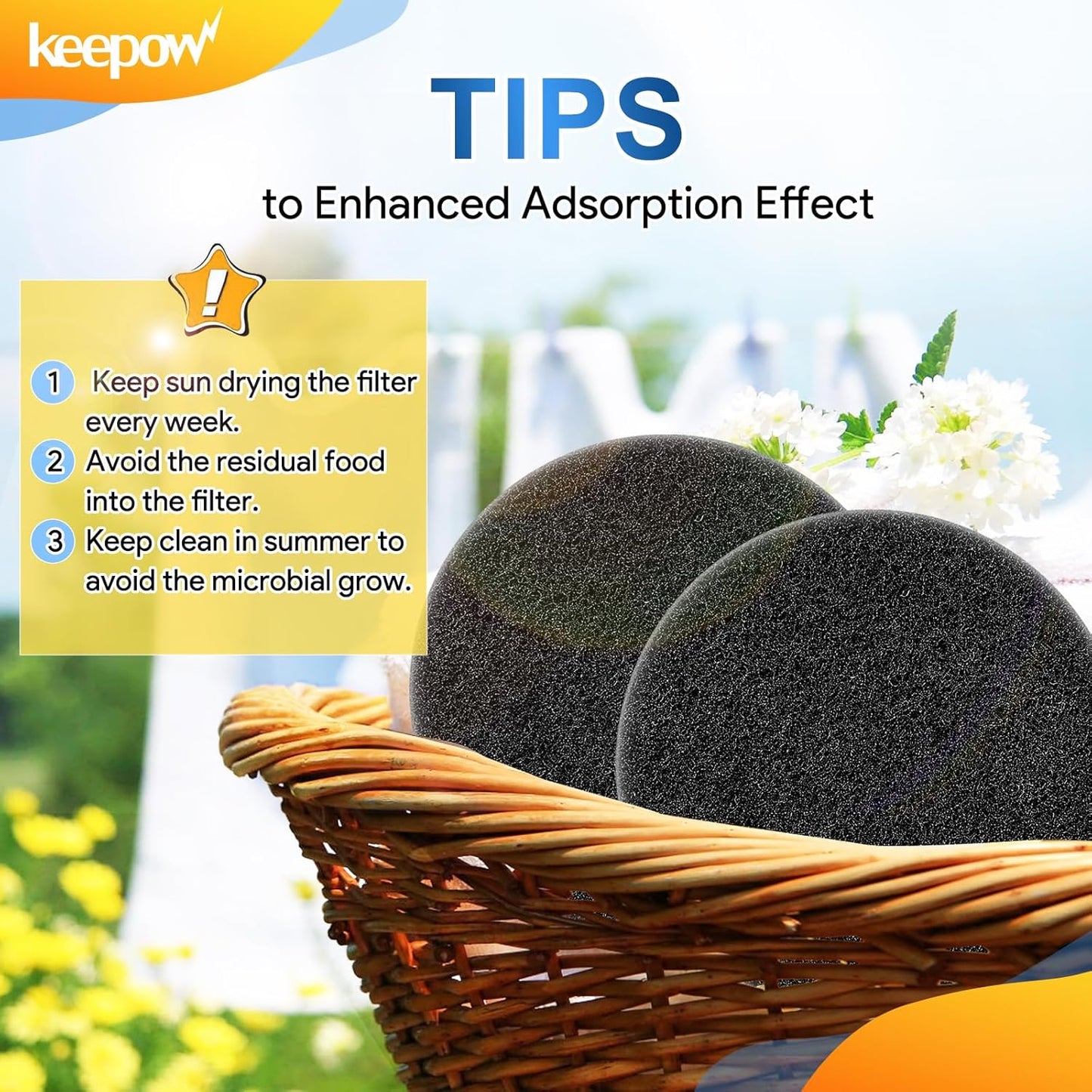 KEEPOW 10 Pack 6.75" Compost Bin Filter Replacement, Charcoal Filters for Kitchen Compost Bin