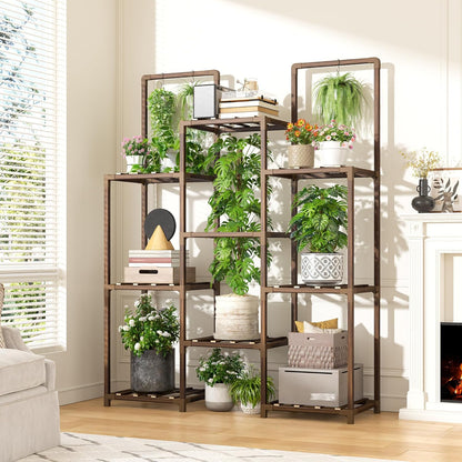 10-12 34.2 Wx47.6 Hx11.78 EnHomee Plant Stand Indoor Tall Plant Stand Outdoor Large Wood Plants Shelf with Pots