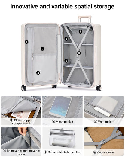 Hanke 29 Inch Plus Expandable Luggage Large Suitcases with Wheels,Checked Luggage Hard Shell Suitcases, PC Trunk Luggage Extra Large Suitcase with Lock for Women Men(Ivory White)