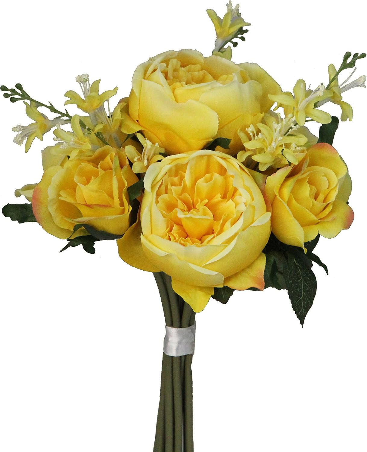 Admired By Nature 9 Stem Artificial Flowers English Rose Bud Spring Wedding Bouquet for Bride Bridesmaid, Yellow Floral