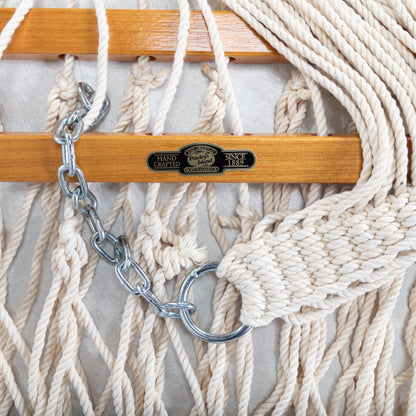 Original Pawleys Island Large Oatmeal DuraCord Rope Hammock – 13 ft. x 55 in., 2-Person, 450 lb Capacity, Oak Spreader Bar, Zinc-Plated Hardware, Handcrafted in the USA