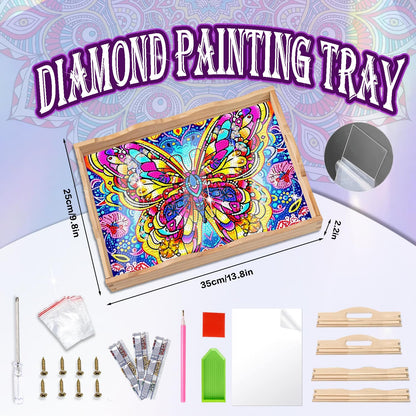 EWJRNSF Diamond Art Kits for Adults Wooden Serving Trays with Handles, 5D Diamond Painting Big Gem Arts and Craft Gifts Trays Decor Gift Home Decor 9.8x13.8 Inches Butterfly A