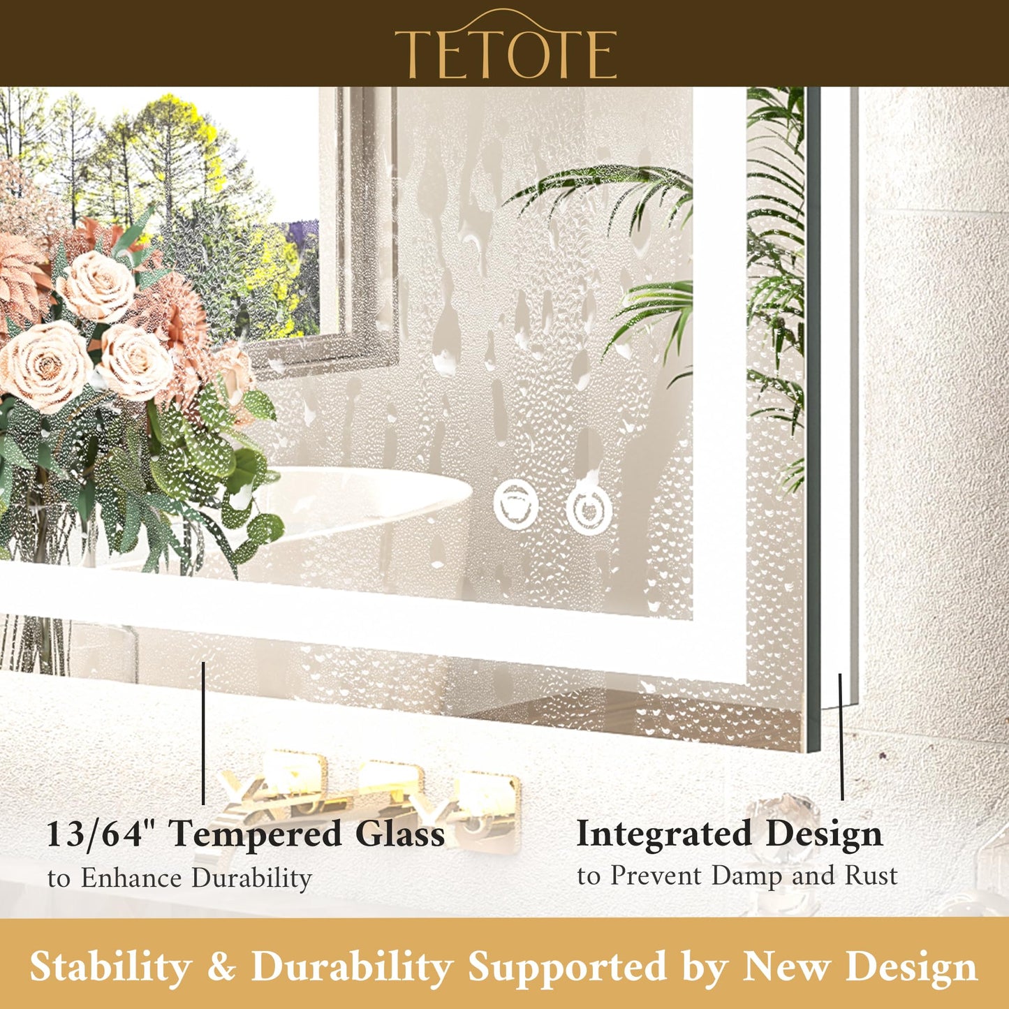 TETOTE 55 x 30 LED Bathroom Mirror with Frontlit and Backlit, Brighter Light up Bathroom Vanity Mirror with Lights, 3-Color Dimmable Lighted Vanity Anti Fog Mirror, Waterproof, Shatterproof