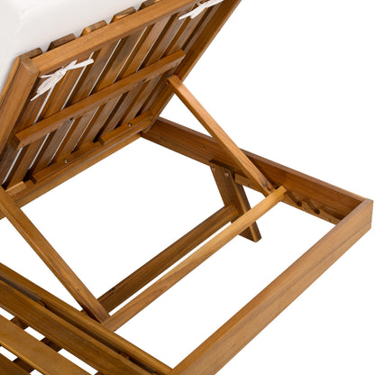 Christopher Knight Home Hamill Acacia Wood Chaise Lounge Chair Outdoor Set of 2, Adjustable Backrest Sun Lounger Recliner, Patio Outdoor Chaise Lounge with 4" Thick Water-Resistant Cushion,Teak+Cream