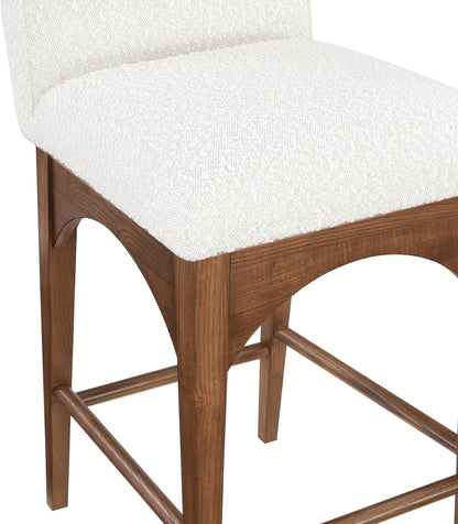 Meridian Furniture 399Cream-C Waldorf Collection Art Deco Stool with Rich Cream Boucle Fabric, Solid Ash Wood, Walnut Brown Finish, Counter Height Stool, 18" W x 20" D x 37" H, Cream
