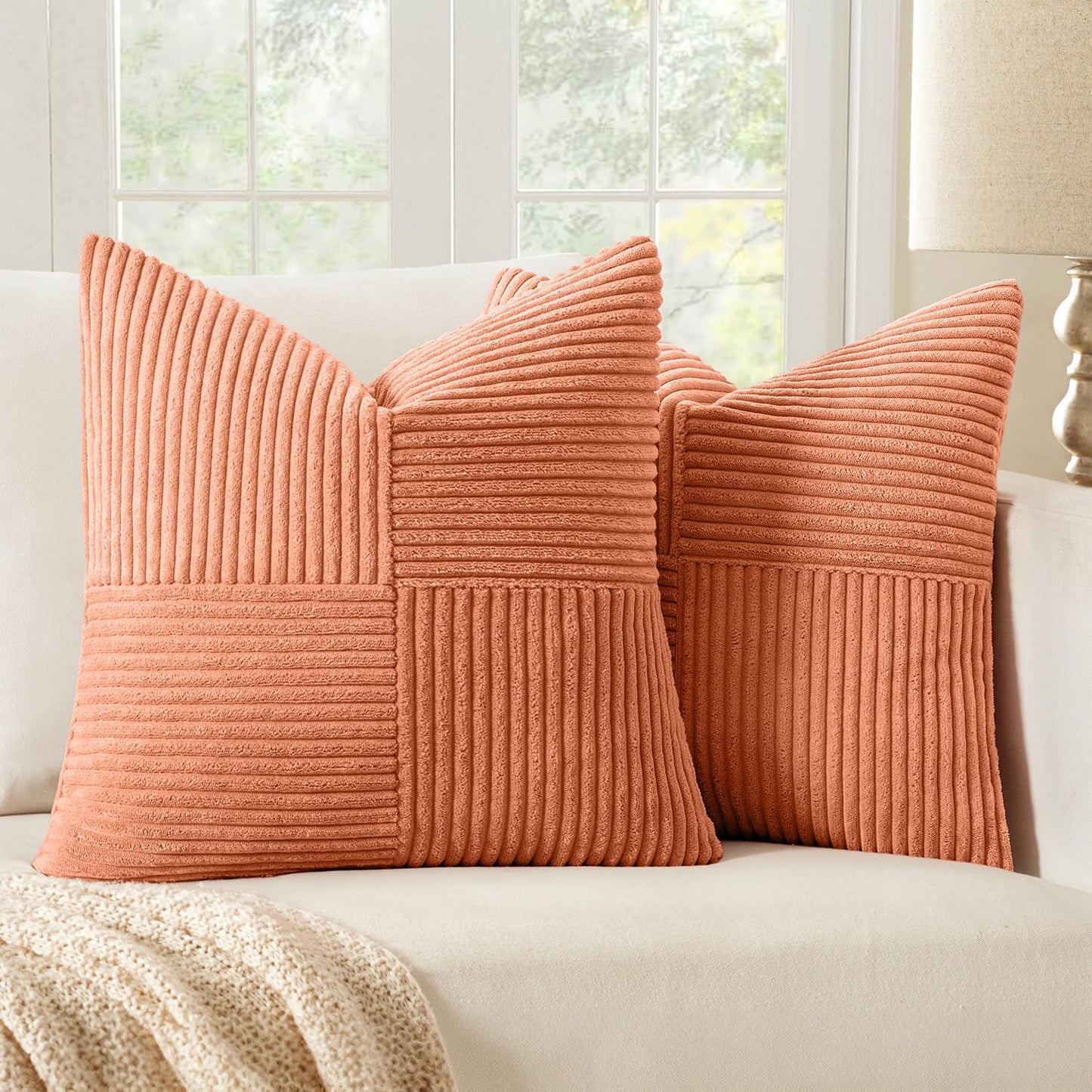 MIULEE Black Corduroy Pillow Covers Pack of 2 Boho Decorative Spliced Throw Pillow Covers Soft Couch Pillowcases Cross Patchwork Textured Cushion Covers for Living Room Bed Sofa 18x18 inch