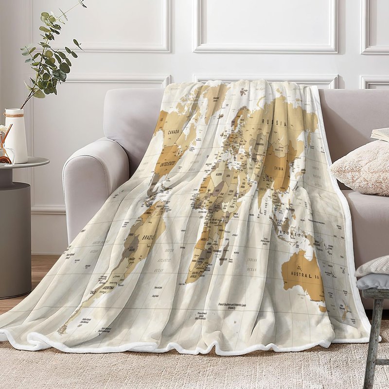 VeiVian World Map Fleece Throw Blanket For Couch, Sofa, Vintage Topography Educational College Kids Children Bed Travel Camping Blanket, Geographical Map Throw, 50X60in