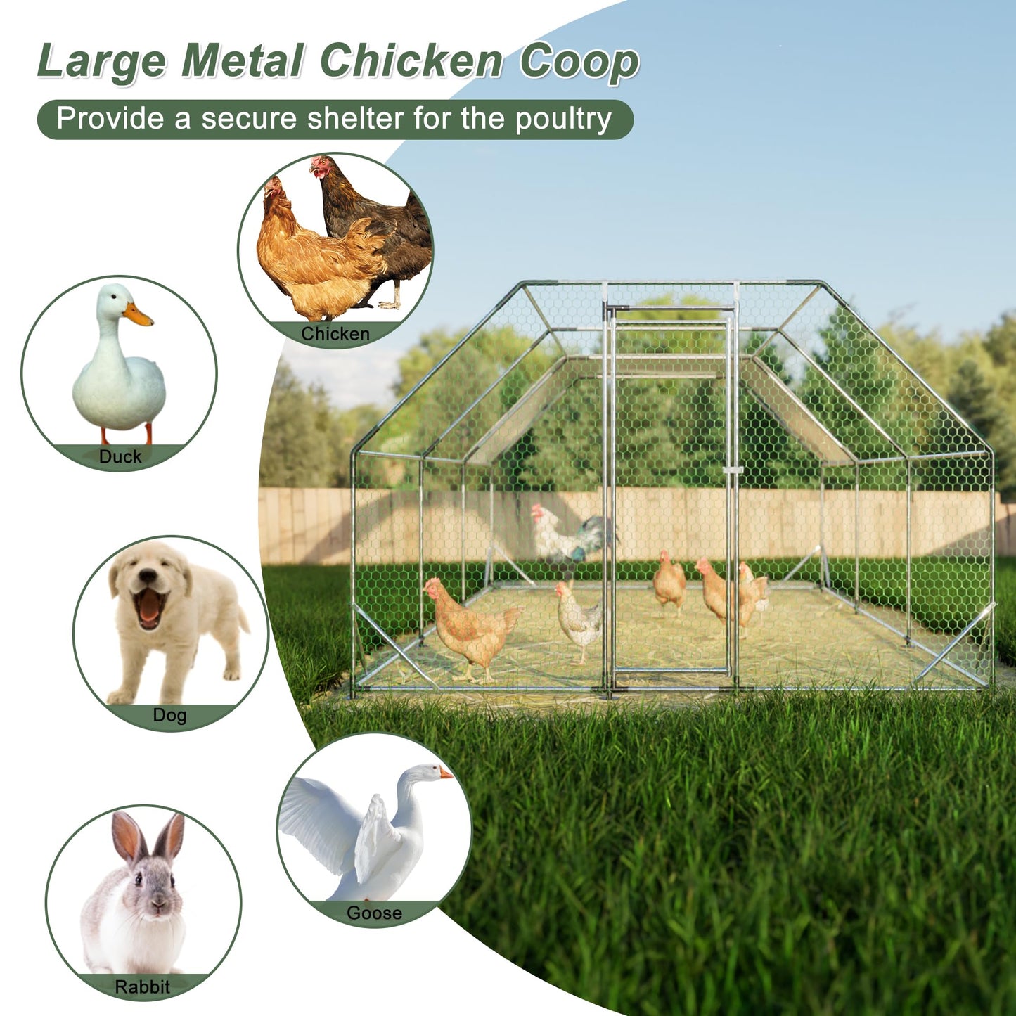 KEIKI Large Metal Chicken Coop, Metal Chicken Run, Farm Poultry Run Hutch Hen House, Outdoor Walk-in Chicken Pen for Poultry Duck Rabbit, 19.22ft x 9.94ft x 6.36ft