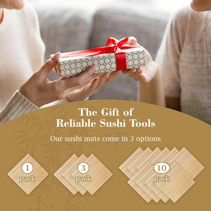 Fusion Select 10 Pk Bamboo Sushi Mat - Sushi Roller Mat for Making, Shaping & Molding Sushi Roll & Kimbap - Food-Safe Sushi Making Supplies, Tools & Accessories - Made of Natural Bamboo - 9.5x9.5