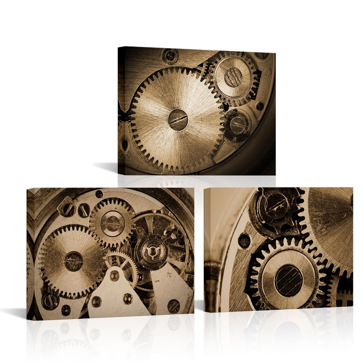 LyerArtork 3 Piece Steampunk Industrial Engines Wall Art Canvas Prints Sepia Retro Gear Wheel Mechanical Pictures Artwork Wall Decor for Office Living Room Stretched and Framed 12x16inchx3