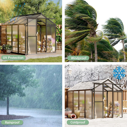 Greenhouse, 6x8 Ft Outdoor Greenhouses, Greenhouse Kit, Portablee Greenhouses with Ground Nails and Vent Windows, Sliding Lockable Door, Polycarbonate Green Houses for Outside Garden Backyard, Black