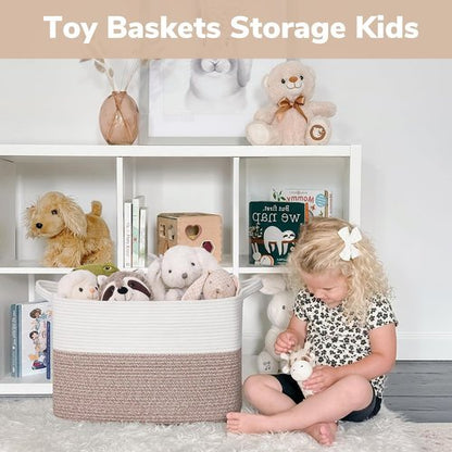 Goodpick Woven Storage Baskets - Large Rectangle Toy Organizer with Handles | 18 x 14 x 12 Inches