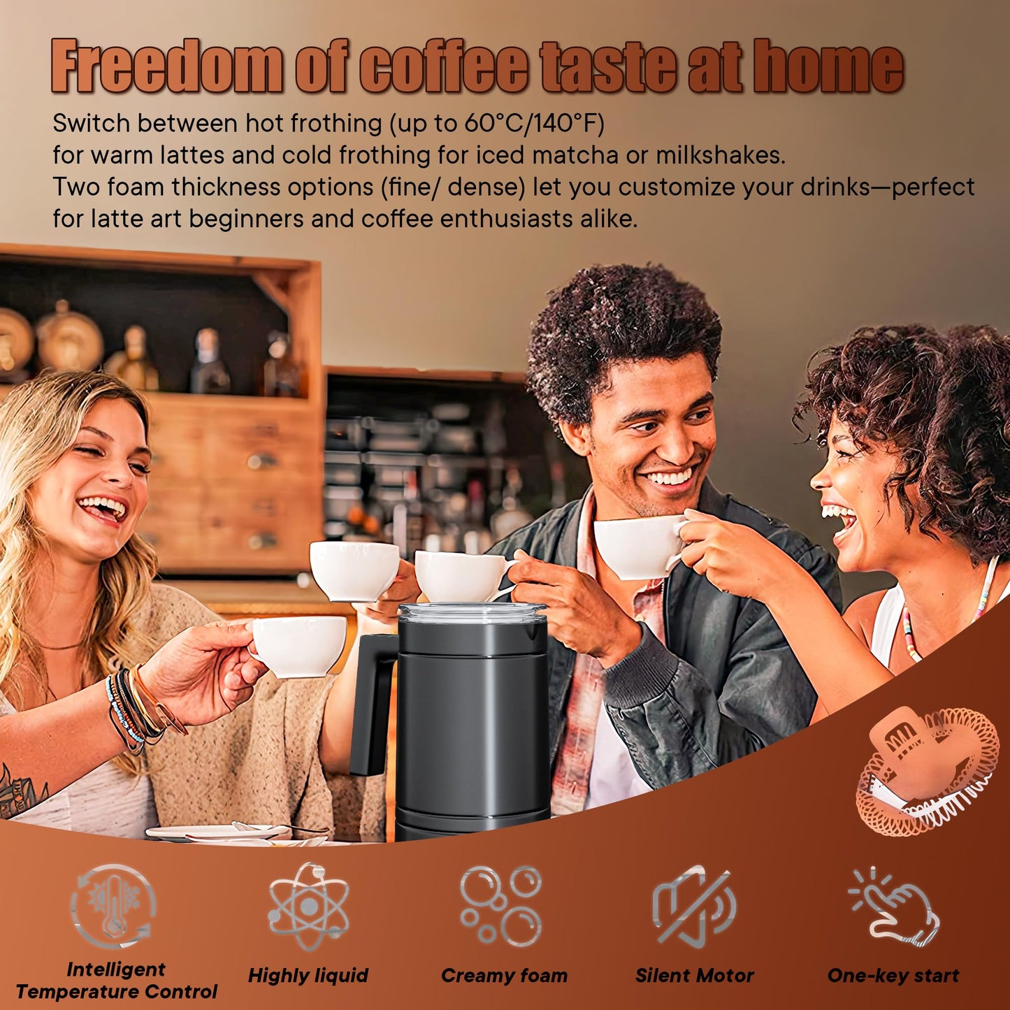 Milk Frother, 4-in-1 Milk Frother and Steamer, Large capacity Electric Milk Steamer, Automatic Cold and Hot Foam maker for Lattes, Cappuccinos at home