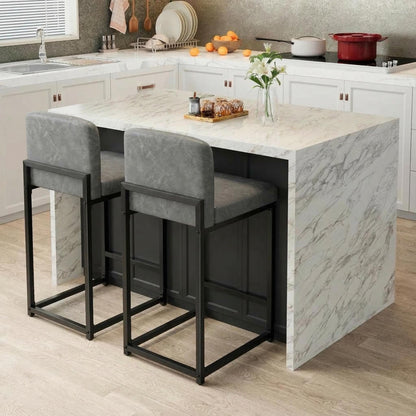 GarveeHome Bar Stools Set of 4, Modern Counter Height Bar Stools with Back and Footrest, Faux Leather Upholstered Barstools Chairs for Kitchen Island Dining Room Bar, Grey