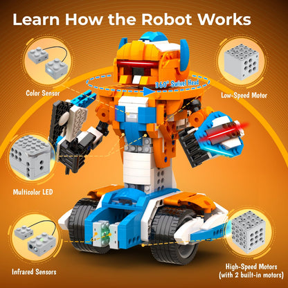 Apitor Robot X Robot Building Kit, 12-in-1 Programmable APP Remote Control RC Car, STEM Robotics Coding Set, Educational Birthday Gifts for Boys Girls Kids Ages 8-12 (600 Pieces)
