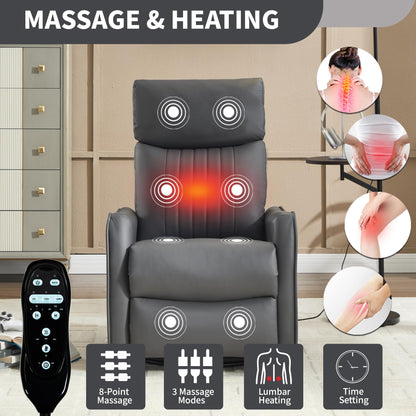 KEIKI 4-in-1 Manual Swivel Rocker Recliner Chair for Living Room, Faux Leather Nursery Glider Rocking Chairs with Back Massager & Heat, Built for RV Travel Living and Mobile Home, Grey