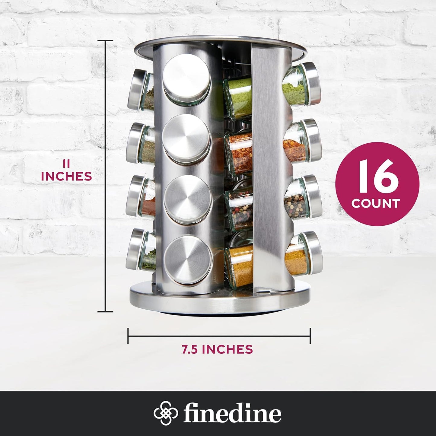 16 Pack FineDine: Stainless steel round spice rack