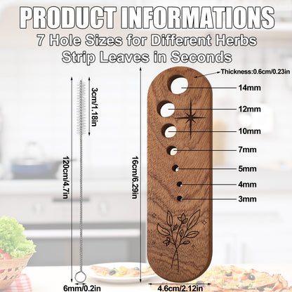 LemonRoad 2 Pcs Wooden Vegetable Leaf Separator Herb Stripper Tool Supplies with Cleaning Brush Wood Leaf Peeler Tool 7 Hole Sizes Fun Kitchen Gadget Herb Stripper Bowl Gifts for Home Cooks Chefs
