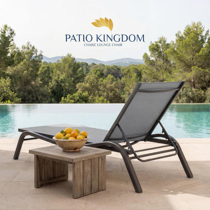 Patio Kingdom 3-Piece Patio Chaise Lounge Set with Side Table, Set of 2 Adjustable Pool Chairs and Aluminum Bistro Table, All-Weather Outdoor Furniture for Pool Deck, Patio & Tanning, Light Grey