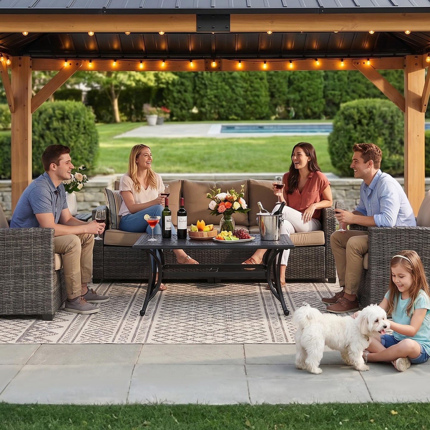 StarEcho 10X12 FT Cedar Wood Hardtop Gazebo, Heavy Duty Wooden Frame Gazebo with Metal Roof, Outdoor Patio Canopy for Backyard, Deck, Lawn & Garden