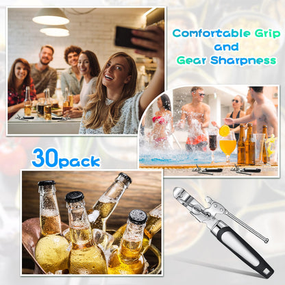 Gisafai 30 Pcs Can Opener Manual Bulk Smooth Edge with Sharp Blade and Soft Non Slip Grip Handle Heavy Duty Handheld Safety Can Opener, Black and Silver