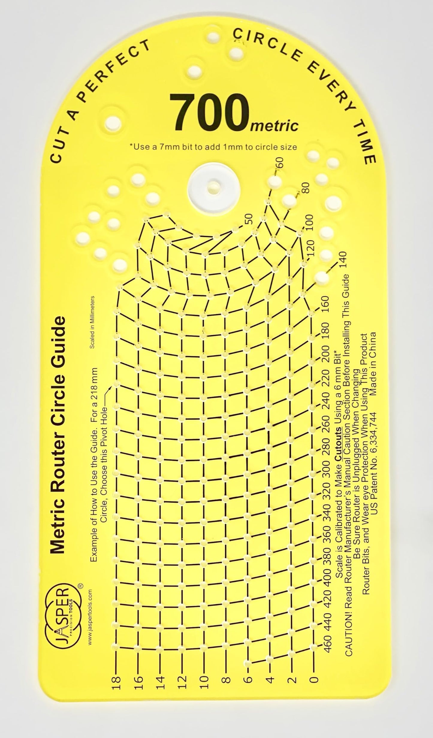 Jasper 700 Metric Circle Cutter Jig for Standard Plunge Routers Cuts Perfect Circles from 50mm to 406mm – Kit Includes Calibration Disc & Pivot Pins