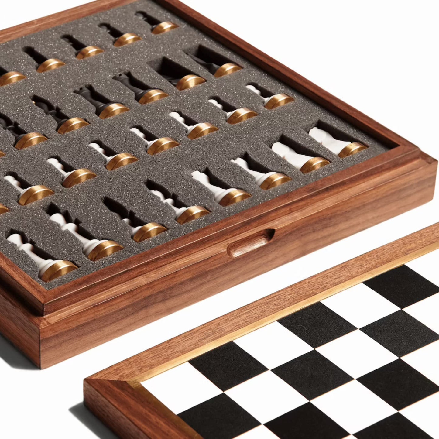 Luxury & Decorative Wooden Chess Set, Walnut Leather Chess Board with Weighted Chess Pieces, Unique Deluxe Wooden Chess Gifts for Board Game Lovers, Handmade Chess Set with Storage