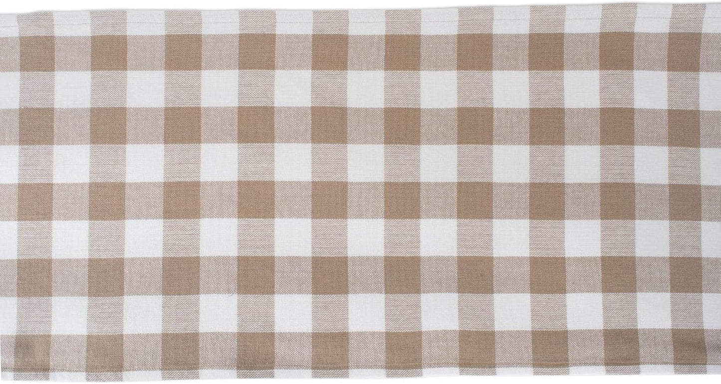 DII - Heavyweight Fringed Check Table Runner, 14x72, Stone Brown