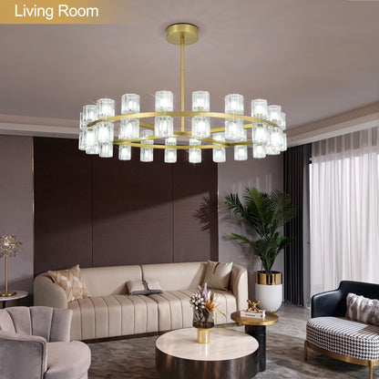 Leadtek 40 Inch Modern Farmhouse Chandelier with K9 Crystal Chandelier Shade, Gold Wagon Wheel Chandelier, for Dining Room Light Fixture, Kitchen Island, Entryway, Foyer, Bedroom Lighting