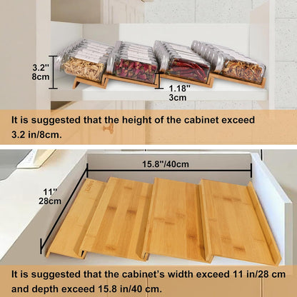 24 Jars,216 Labels,25 4 Drawers,Cabinets,Countertop,11" 15.8" Spice Drawer Organizer with Spice Non-slip Rubber, Bamboo