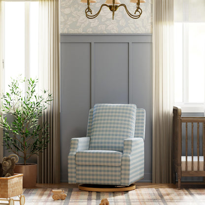 Namesake Crewe Glider Recliner Nursery Chair - GREENGUARD Gold & Certi-PUR US Certified Rocker Recliner - Glider Rocking Chair for Nursery & Living Room - Electronic, 270° Swivel, Blue Gingham