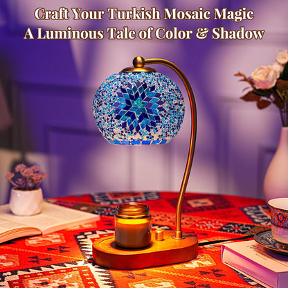 DIY Turkish Mosaic Candle Warmer Lamp Kit, Stained Glass Wax Melt Warmer Lamp Making Kit- Easy,Fun, No Experience Needed, Mosaic Art &Craft Project Kits for Adults &Teens, Make Your Own Lamp, Blue