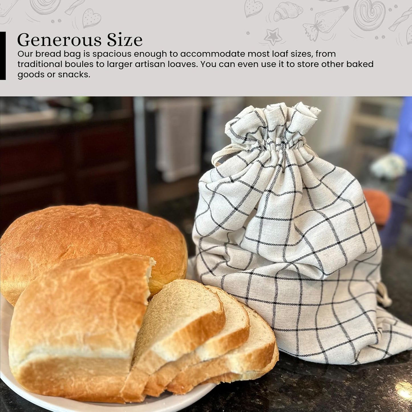 Set Reusable Linen Bread Bags with Bowl Cover - Homemade Bread Storage & Proofing Cover