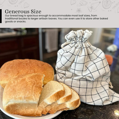 Set Reusable Linen Bread Bags with Bowl Cover - Homemade Bread Storage & Proofing Cover