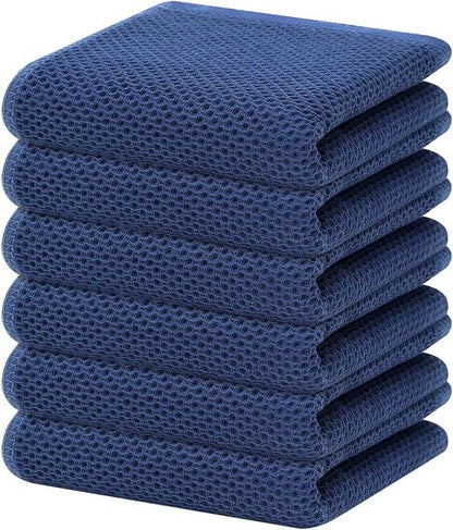 Homaxy 100% Cotton Waffle Weave Kitchen Dish Towels - Ultra Soft & Absorbent | 13 x 28 Inches, Navy Blue, 6-Pack