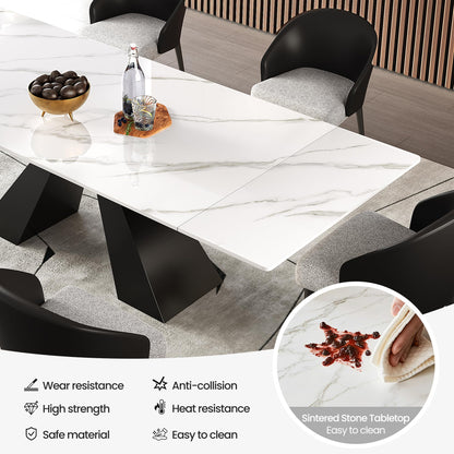 Trroec Marble Expandable Table for 8-12 People, 78.74-110.24 Inch Adjustable Length, Heat Resistant Scratch-Resistant Sintered Stone Table Top for Kitchen Dining Room Family Party