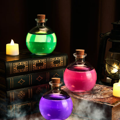 Tessco for you 3 Pcs Round Glass Bottles 8.5 oz Potion Bottles Clear Spherical Decorative Jars for Liquor Candy Potpourri Halloween Christmas Decoration DIY Art Crafts Gift(Classic)