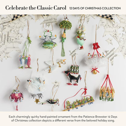 MACKENZIE-CHILDS Patience Brewster 12 Days Christmas Ornament, Decorative Hanging Ornament for Christmas Tree, 8 Maids a-Milking