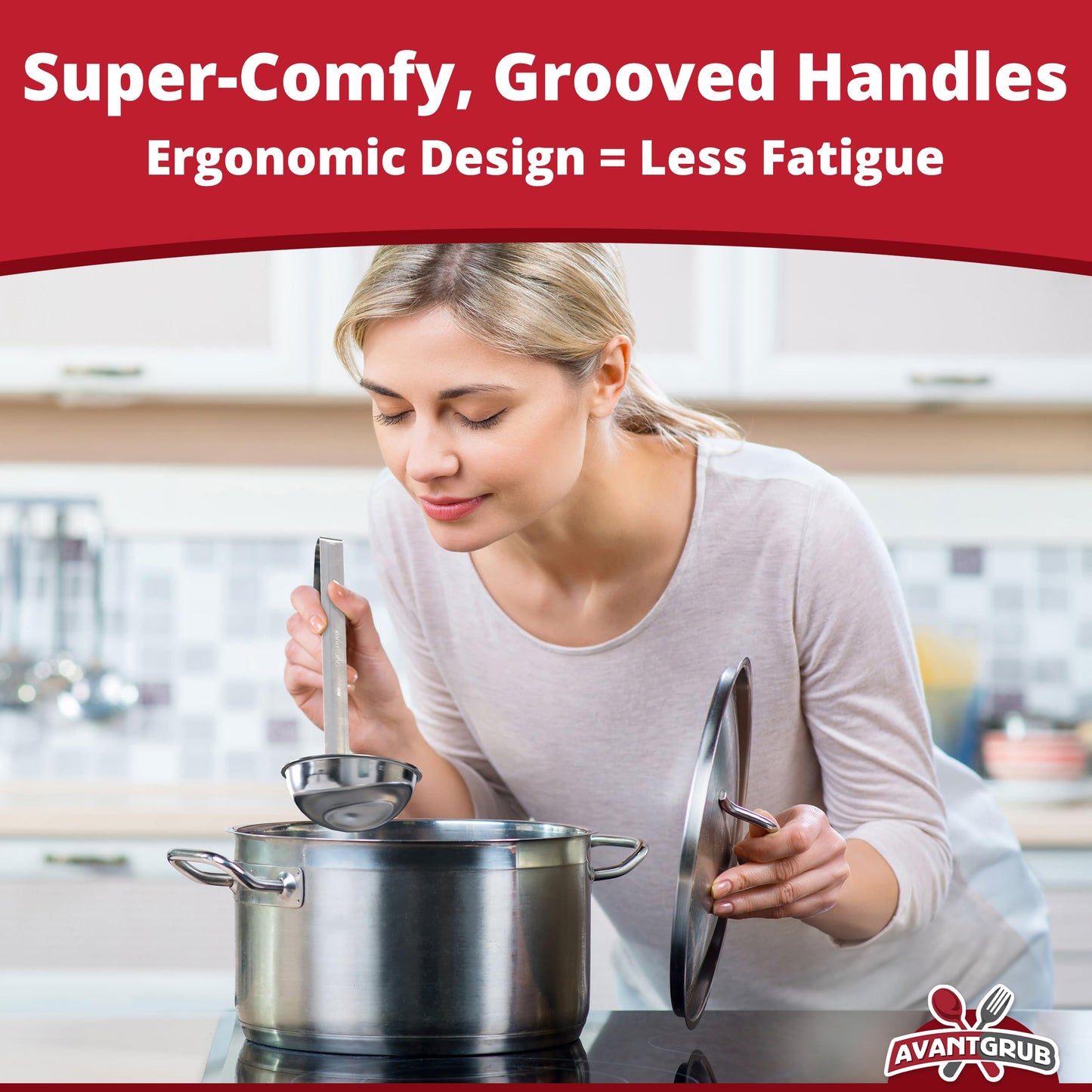 Sturdy, Ergonomic Combo Sizes Ladles 5 Pk. 1 2 4 6 8 Oz Stainless Steel Ladle with Long Handles. Best Kitchen Supplies for Stirring, Portioning and Serving Soup, Chili and Stew in Restaurants and Home