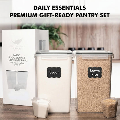 WHITE FEATHER SUPPLIES 2 PC [6.5L / 220 Oz] Large Food Storage Containers with Lids Airtight - BPA Free Clear Plastic Kitchen and Pantry Storage Containers, Bulk Storage for Cereal, Flour, Sugar, Rice