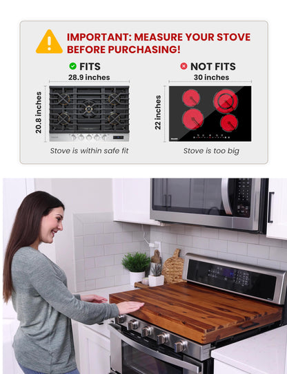 Stove Top Covers for Electric Stove with Handles 30”x22” (Outer) / 28.9”x20.8” (Inner) - Acacia Wood Noodle Board for Gas Stovetop - Stove Top Covers for Gas Burners, Sink Cutting Board (Acacia color)