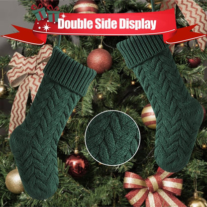meioro 18 Inches Christmas Stockings, Large Size Cable Knit Christmas Stocking, Fireplace Hanging Xmas Stocking for Holiday Family Party Decoration with Greeting Card(Green)