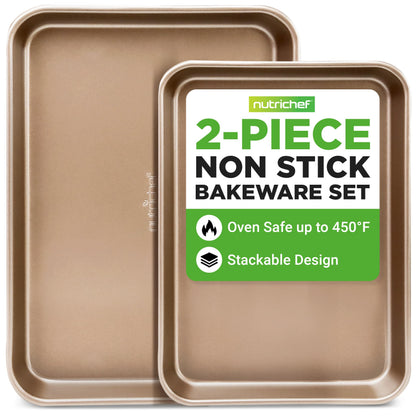 NutriChef 2-Piece Nonstick Stackable Cookie Sheet Set – Non-Toxic Carbon Steel Baking Pans – Heavy Duty, Warp-Resistant, Easy to Clean, Oven & Dishwasher Safe Bakeware