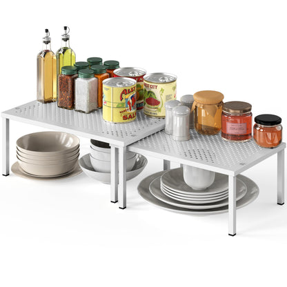 Simple Houseware Expandable Stackable Kitchen Counter Shelf Organizer, White, Metal Top, 11.25"L x 7.9"W x 5.4"H