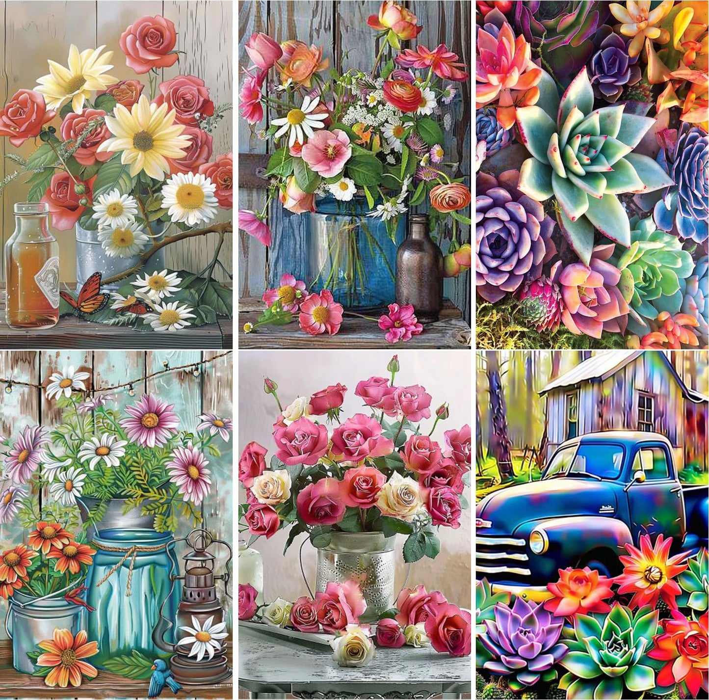 EWJRNSF 6 Pack Diamond Painting Kit Full Drill 5D Diamond Painting by Number Kits for Adults Kids Home Wall Decor 16x20 inch, HDDR Q3171 Q4513-Q4517
