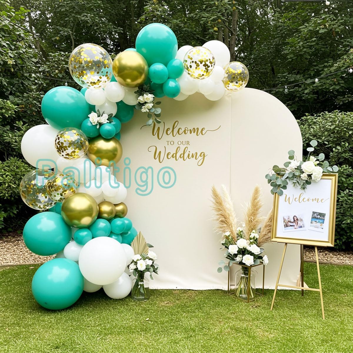 Teal Balloon Garland Kit with Gold Butterflies, Turquoise, Blue, Green, White & Gold Balloons for Party Decor